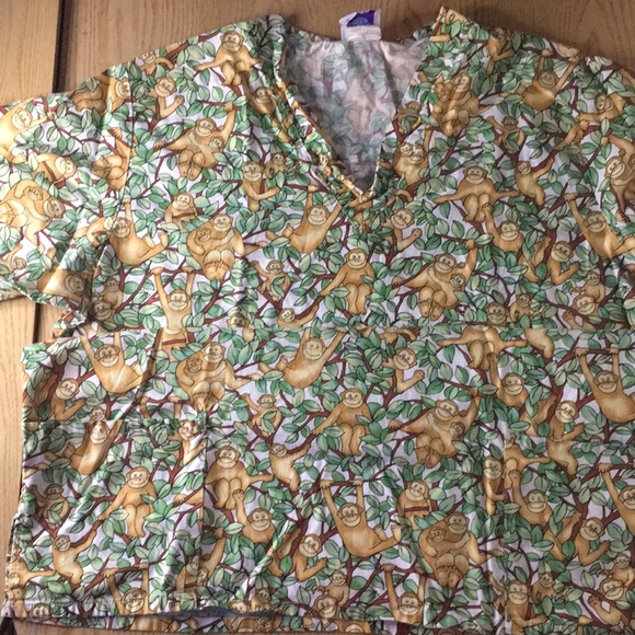 Monkey Print Scrub Top 2 Pockets Stretchy Soft XL - Picture 6 of 6